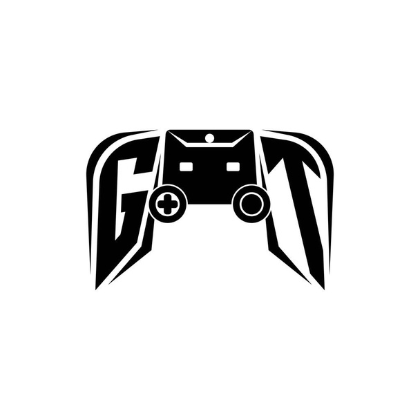 GT Inicial logo del juego ESport. Plantilla de vector de estilo de consola de juego - Vector, Imagen