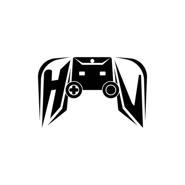 Logo inicial de juego de HV ESport. Plantilla de vector de estilo de consola de juego - Vector, Imagen