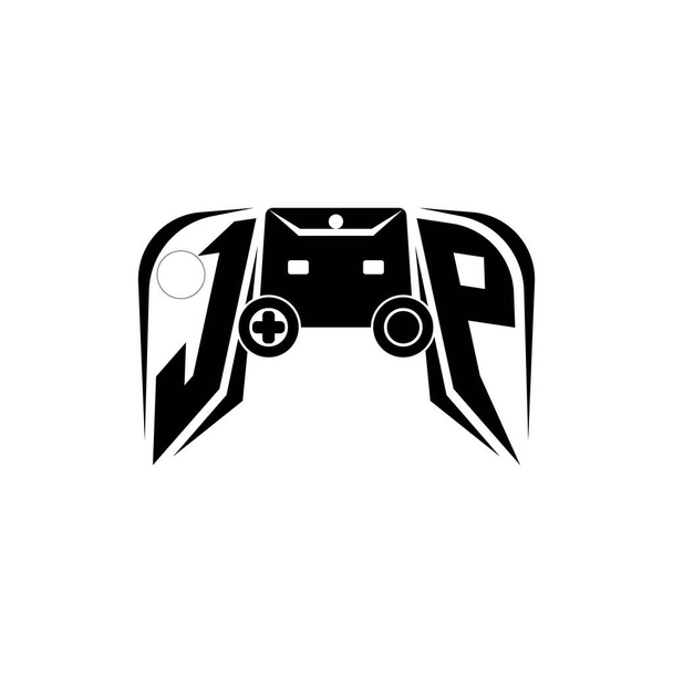 JP Inicial logotipo de juego de ESport. Plantilla de vector de estilo de consola de juego - Vector, Imagen