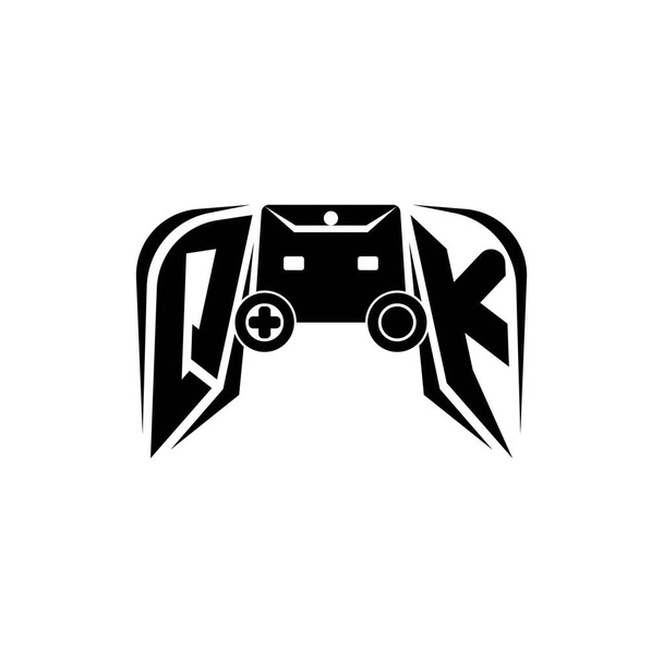 QK Logo inicial de juego de ESport. Plantilla de vector de estilo de consola de juego - Vector, Imagen