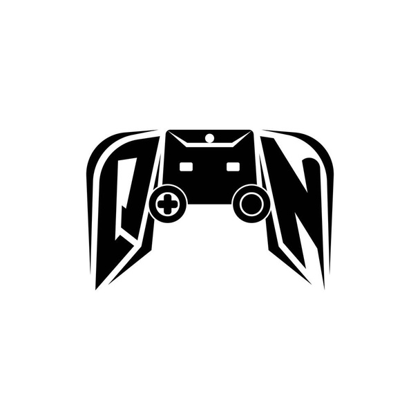 QN Initial ESport игровой логотип. Шаблон вектора формы игровой консоли - Вектор,изображение