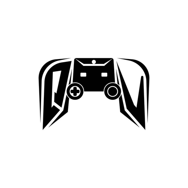 QV初期ESportゲームロゴ。ゲームコンソール形状ベクトルテンプレート - ベクター画像
