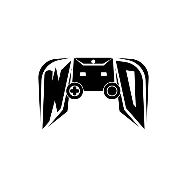 WO Inicial logotipo de juego de ESport. Plantilla de vector de estilo de consola de juego - Vector, Imagen