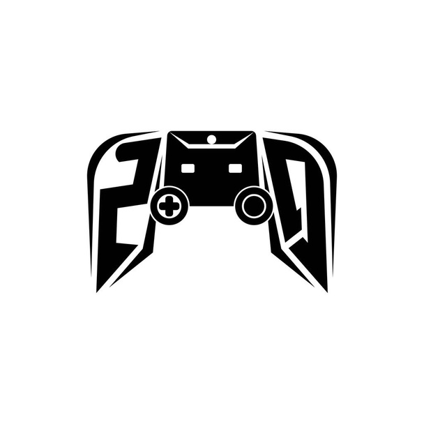 ZQ logotipo inicial de juego de ESport. Plantilla de vector de estilo de consola de juego - Vector, Imagen
