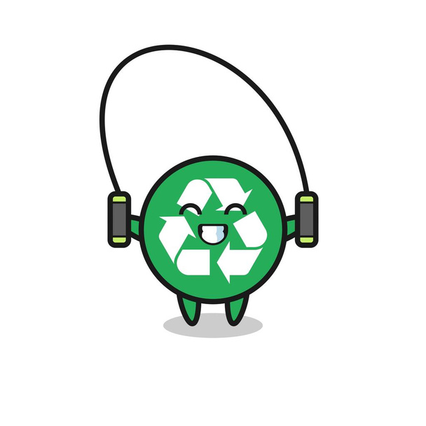 personnage de recyclage dessin animé avec corde à sauter, design mignon - Vecteur, image