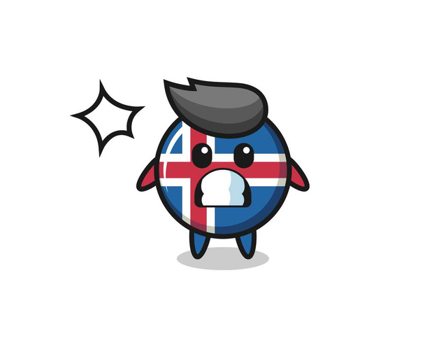 iceland vlajka postava karikatura s šokovaným gestem, roztomilý design - Vektor, obrázek