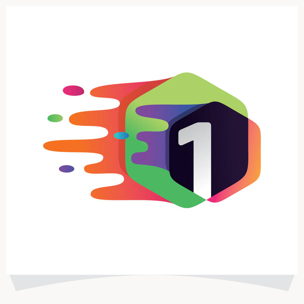 Logotipo número 1 com intersecção hexágono. Fast Speed Media Logo Design. Icon Design com fundo branco - Vetor, Imagem