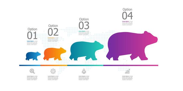 クマの成長タイムラインインフォグラフィック要素プレゼンテーションビジネスアイコン4ステップベクトルイラストの背景 - ベクター画像