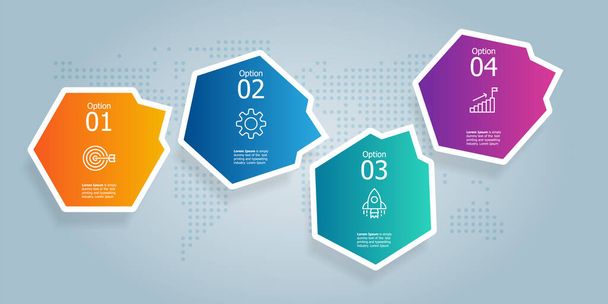 hexagon timeline infographics element presentation with business icon 4 steps vector illustration background - Vector, imagen
