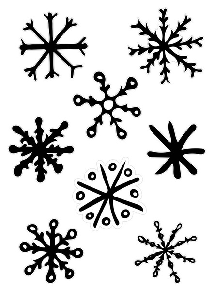 Fekete-fehér Doodle vázlat hópehely matrica csomag. - Fotó, kép