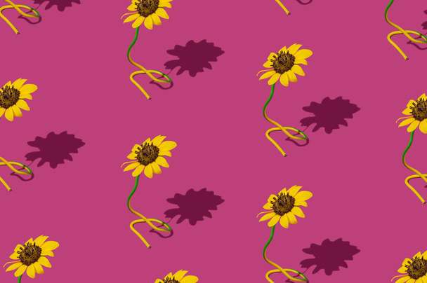 Yellow flower pattern on vivid pink background. - Zdjęcie, obraz