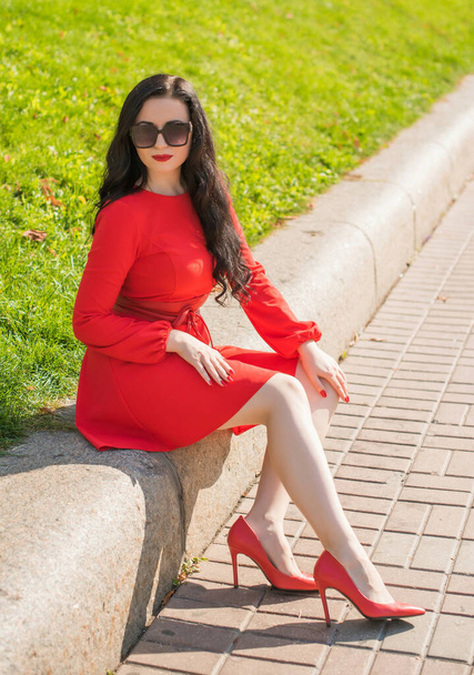 European Woman with dark hair and pale skin, in vintage style at city, fashionable outdoor portrait - Fotografie, Obrázek