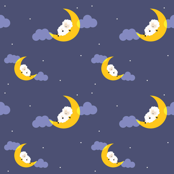 roztomilý ovce spí na měsíc tkaniny bezešvé roztomilý vzor - Vektor, obrázek