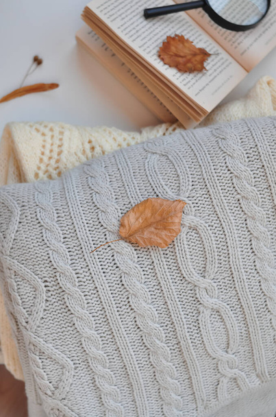 kötött meleg kényelmes és kényelmes pulóver őszi ruhák  - Fotó, kép