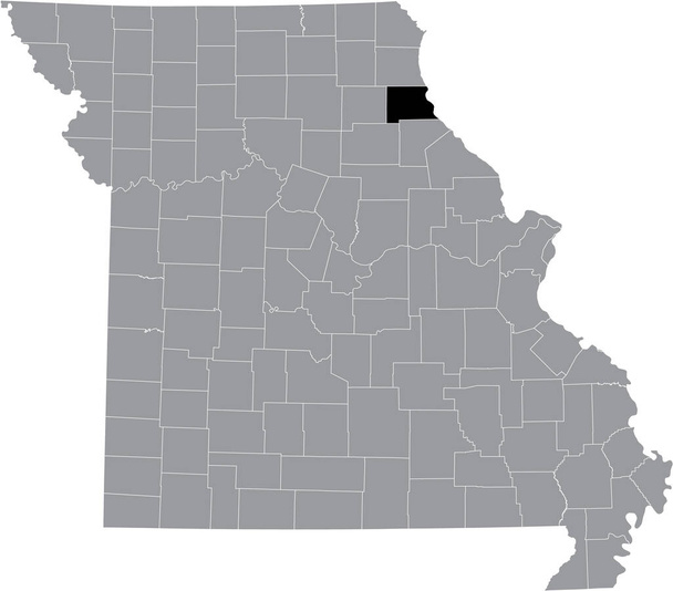 Schwarz hervorgehobene Lagekarte des Marion County innerhalb der grauen Karte des Bundesstaates Missouri, USA - Vektor, Bild