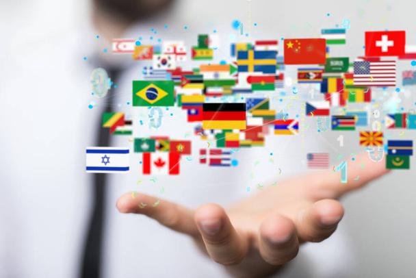 A 3D rendering of world flags; global communication, international messaging, and translation concept - Fotó, kép
