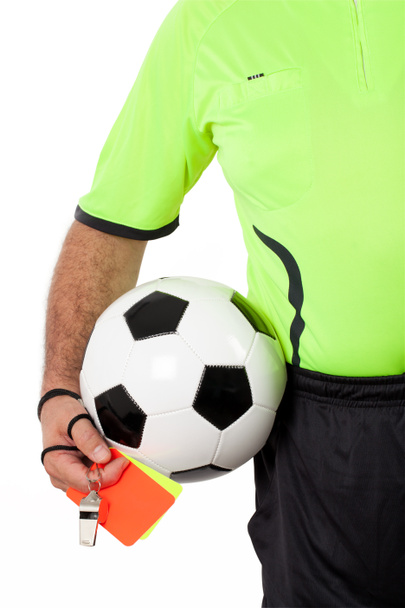 Referee with Whistle Cards and Ball - Photo, Image