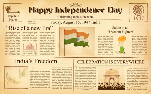 a boldog függetlenség napja-India szüreti újság - Vektor, kép