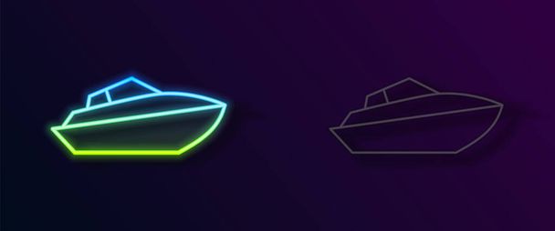 Glowing neon line Speedboat icon isolated on black background. Vector - Vector, Image