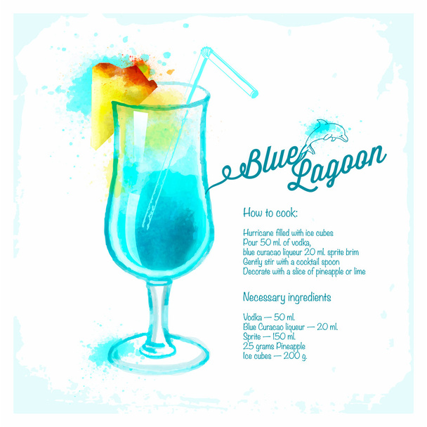 Blue Lagoon cocktails drawn watercolor. - Vettoriali, immagini