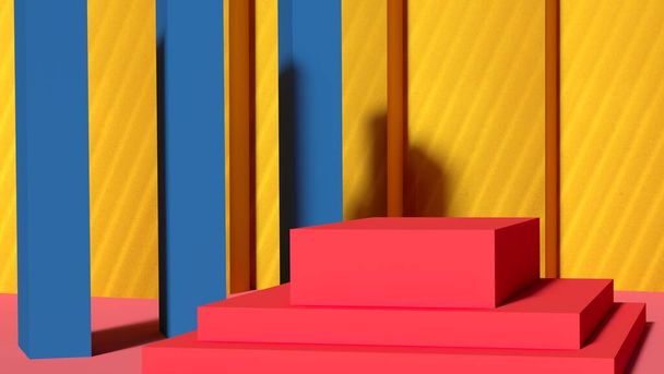 red square podium on an yellow background. 3d rendering - Фото, зображення