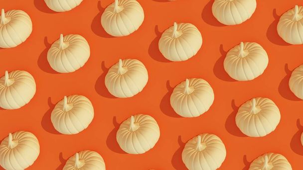 3d render. white pumpkins on orange background. - Foto, Bild