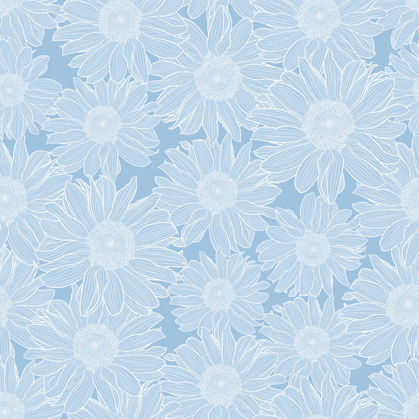 Padrão sem costura floral vetorial de flores de camomila em cores pastel azul claro - Vetor, Imagem