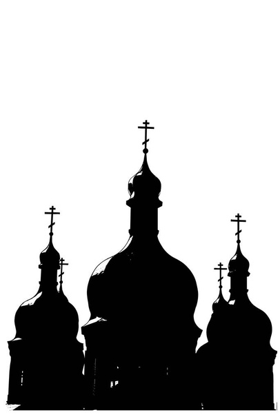 Ilustración vectorial Iglesia Ortodoxa. Silueta negra de la Iglesia de Cristo sobre fondo blanco. - Vector, Imagen