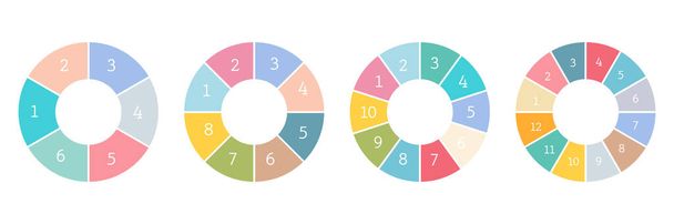 Prezentace obchodní barevné infografické šablony s 6, 8, 10, 12 částí. Vektorová ilustrace izolovaná na bílé - Vektor, obrázek