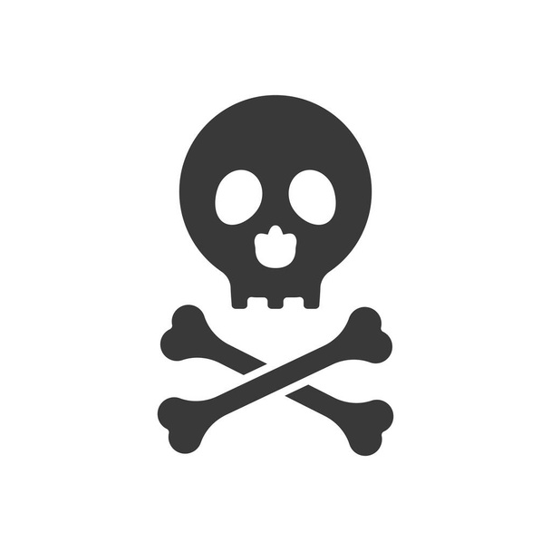 Skull with crossed bones. Danger sign. Death black silhouette symbol. Vector illustration isolated on white background - Vector, Image