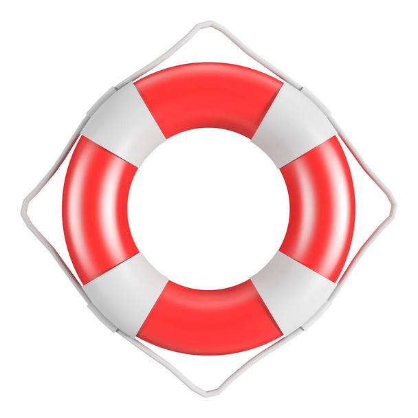 Clipping Path, Red and white lifebuoy with rope, 3d rendering - Φωτογραφία, εικόνα