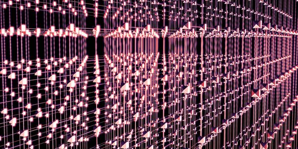 Hexagonal grade atômica estrutura cyberpunk estilo neon luz 3d ilustração - Foto, Imagem