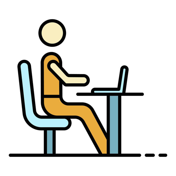 Man office desktop icon color outline vector - Vector, Imagen