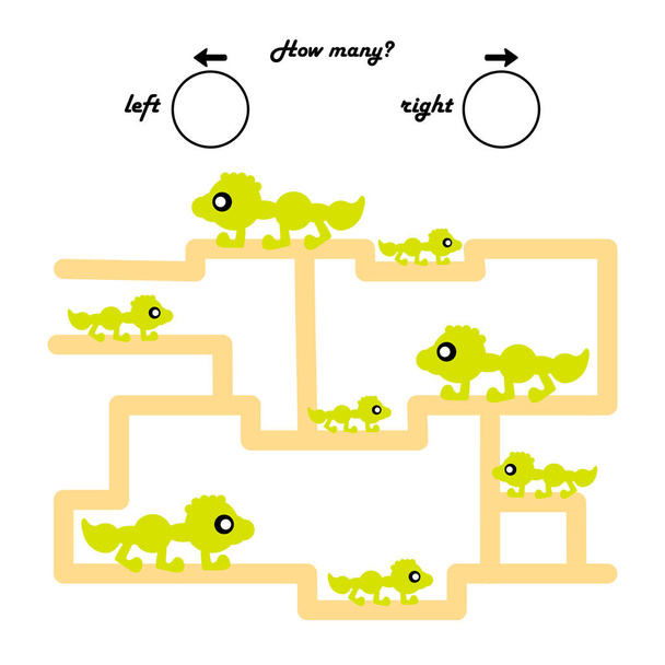 A game for preschool children. Count how many monsters will go to the left, and how many to the right. - Vector, Image