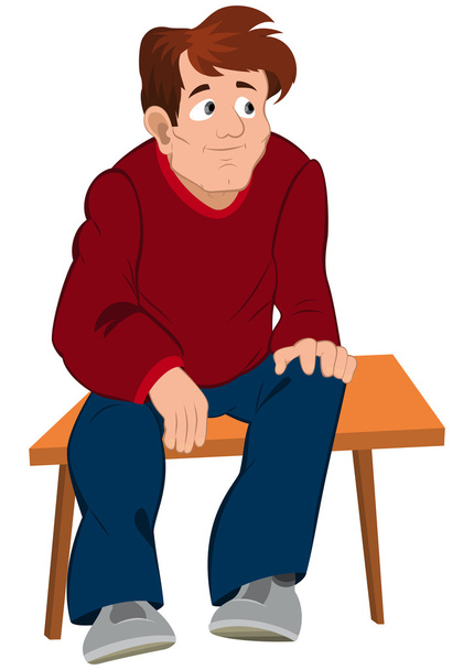Cartoon man in red sweater and blue pants sitting on the bench - ベクター画像