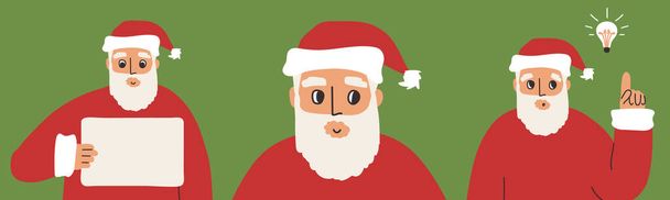 Set of Santa Claus concepts. New idea, announcement, portrait elements for Christmas design. Vector isolated illustrations on green background - Vector, Image
