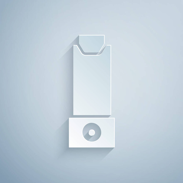 Paper cut Inhaler icon isolated on grey background. Breather for cough relief, inhalation, allergic patient. Paper art style. Vector Illustration - Вектор, зображення