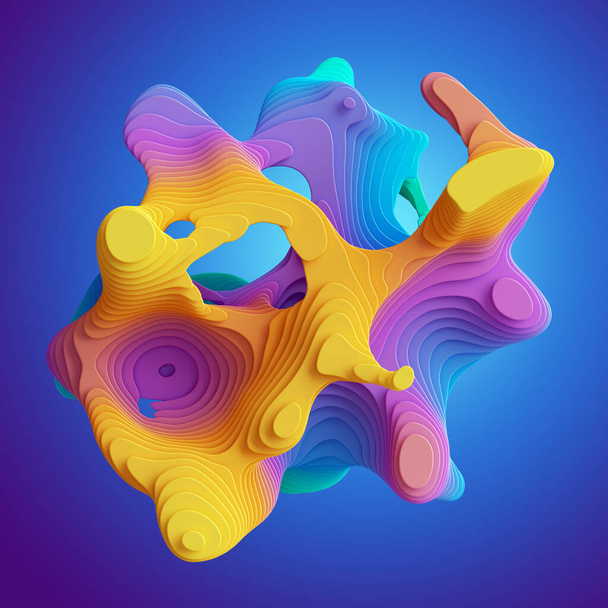 3d render, abstract vivid neon background with volumetric curvy shapes and wavy lines. Colorful wallpaper with layered liquid marbling effect - Foto, afbeelding