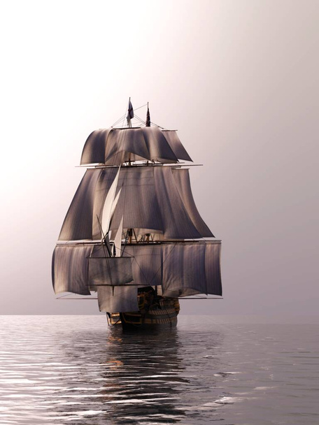 Hajózási vitorlás hajó ködös víz illusztráció - Fotó, kép