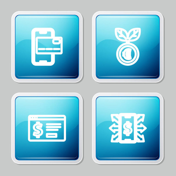 Set line Mobile banking, Euro plant, Online with dollar and Smartphone icon. Vector - Vector, Image