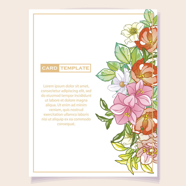 Vintage delicate greeting invitation card template design with flowers for wedding, marriage, bridal, birthday, Valentine's day. Romantic vector illustration. - Vetor, Imagem