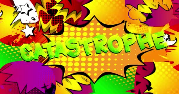 Catastrophe. Motion poster. 4k animated Comic book word text with changing colors and font on abstract comics background. Retro pop art style. - Footage, Video
