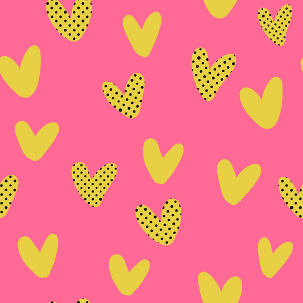 Valentin nap Pop Art zökkenőmentes minta. Különböző szív művészi kézzel rajzolt ecsetvonásokkal textúra - Vektor, kép