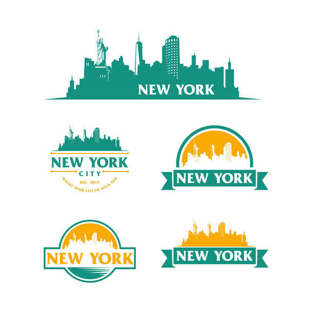 New York Logo horisonttiin ja maamerkkejä siluetti vektori - Vektori, kuva