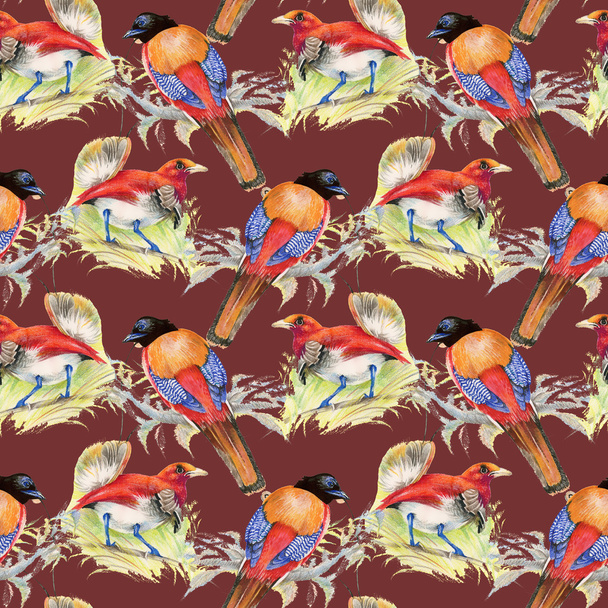 Birds and flowers seamless pattern - Fotografie, Obrázek
