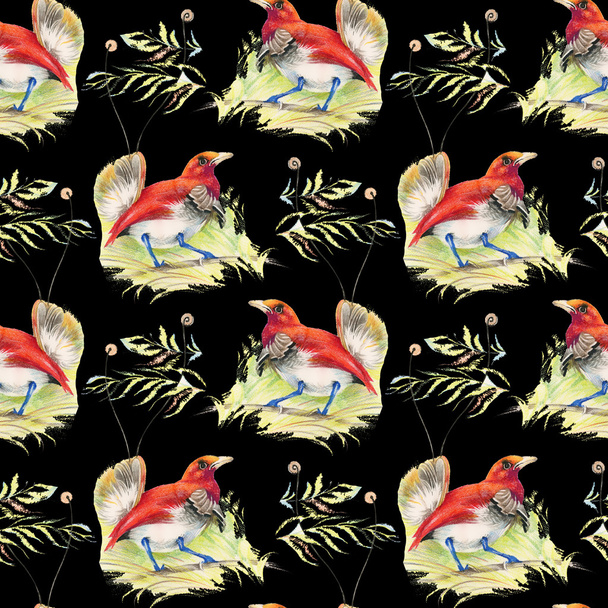 Birds and flowers seamless pattern - Fotoğraf, Görsel
