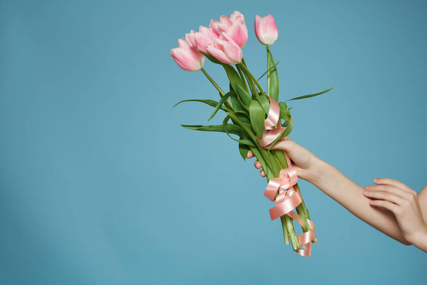 bouquet of beautiful flowers in hand decoration gift romance - Фото, зображення