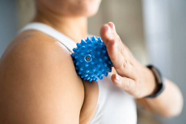 Shoulder Massage Using Trigger Point Spiky Ball. Myofascial Release - Photo, Image