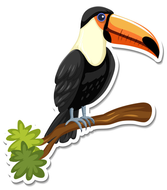 Un modello adesivo di illustrazione personaggio cartone animato toucan - Vettoriali, immagini