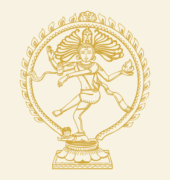 Altın rengi dans eden lord shiva ya da nataraja heykeli çizimi veya çizimi düzenlenebilir illüstrasyon - Vektör, Görsel